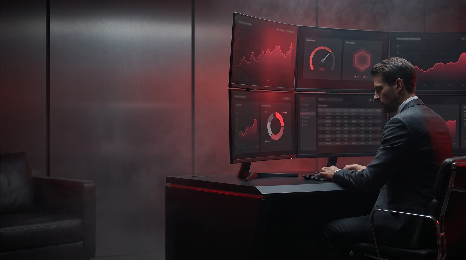 Operador diante de múltiplos monitores no RedMind Terminal